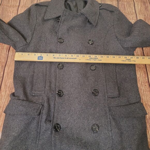 French Connection Pea Coat Womens S Gray Double Breasted Wool Blend Button Front - Picture 2 of 12